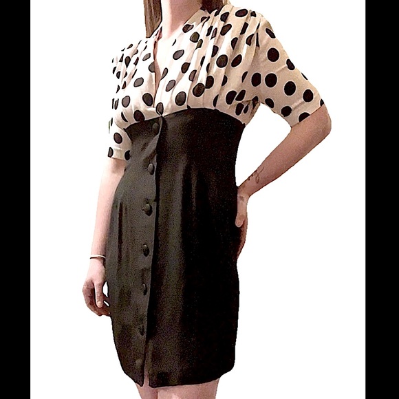 Habits Dresses & Skirts - Vintage Habits Retro Black & White Polka Dot Button Skirt Dress Size 14 S